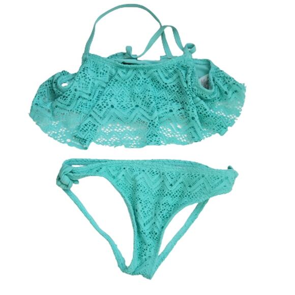 2 FOR $5 SALE Girl's Aqua Lace Crochet Bikini  Set Size M (7/8) - Picture 1 of 12